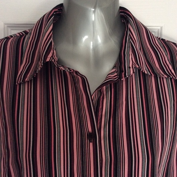 Striped Pink and Black Button Up Blouse - Picture 3 of 9